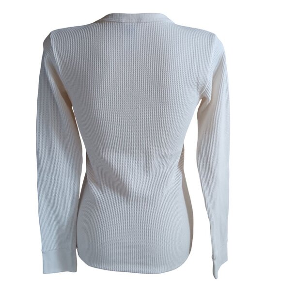 Women's Thermal Shirt XL Vtg Fruit Of The Loom White Waffle Knit Logger Y2K Vtg - Picture 2 of 3